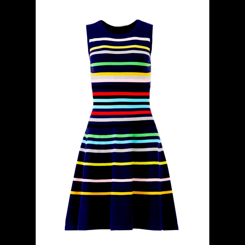 MILLY Rainbow Stripe Knit Flare Dress Bergdorf Goodman Medium